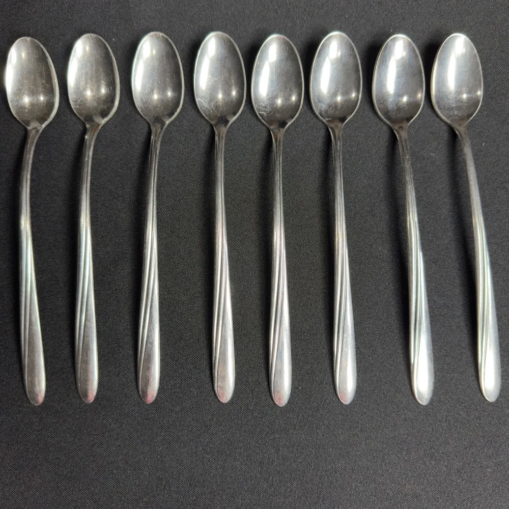 Capri Stainless USA Iced Tea Spoons Set of 8 Long Handle Swirl Pattern 7.5 Inch